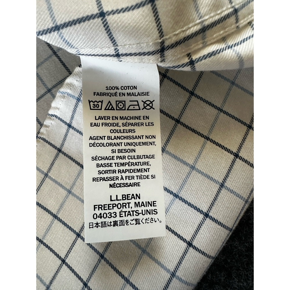 Mens LL Bean Button Down Long Sleeve Shirt Med Cream Blue Check Wrinkle Free - Picture 7 of 7